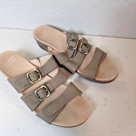 Dansko Women’s 40 Allyson Slides Sandal Stone Tan Slip On Hook & Loop - Picture 1 of 8